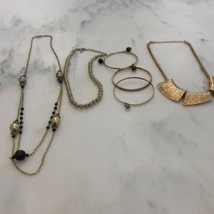 Gold tone 3 necklace’s and 3 bangles bracelet